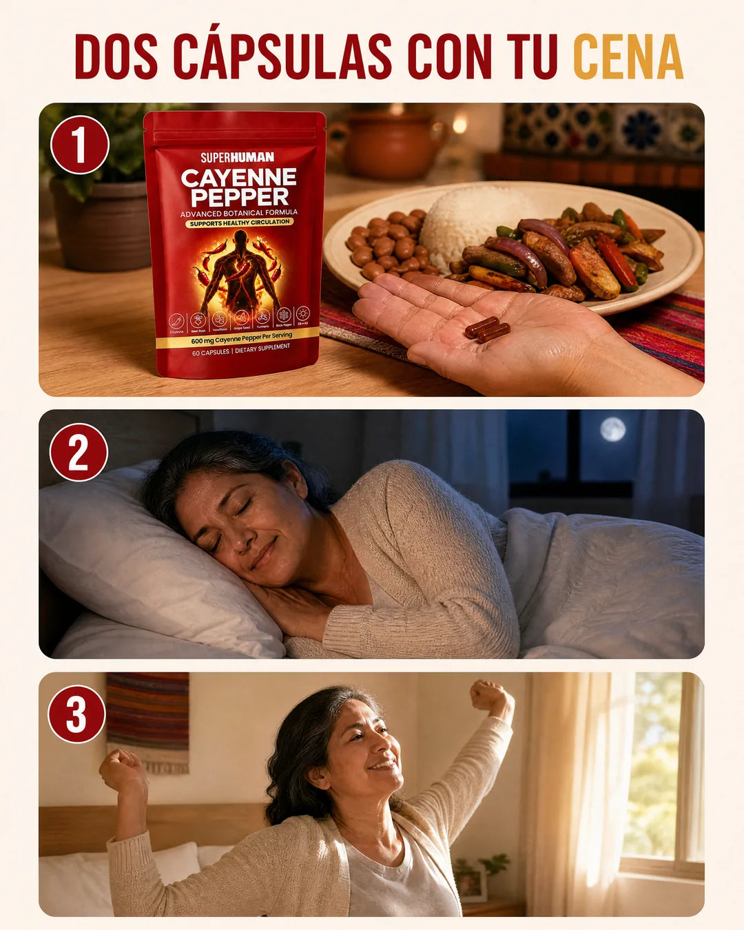 Dos cápsulas con tu cena. Nada más.